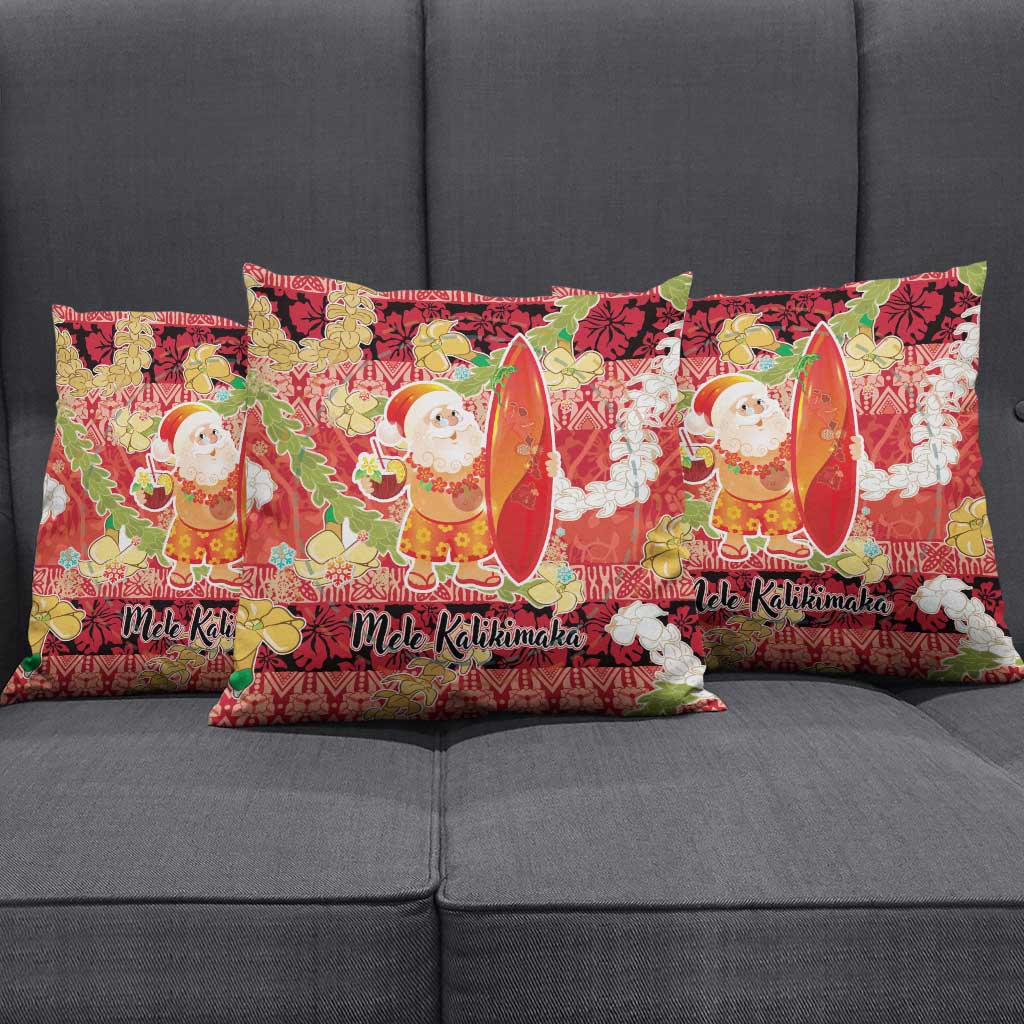 Hawaii Santa Mele Kalikimaka Pillow Cover Tropical Puakenikeni Lei with Polynesian Tribal Pattern - Polynesian Pride