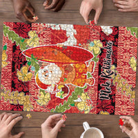 Hawaii Santa Mele Kalikimaka Puzzle Tropical Puakenikeni Lei with Polynesian Tribal Pattern - Polynesian Pride