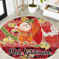 Hawaii Santa Mele Kalikimaka Round Carpet Tropical Puakenikeni Lei with Polynesian Tribal Pattern - Polynesian Pride