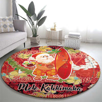 Hawaii Santa Mele Kalikimaka Round Carpet Tropical Puakenikeni Lei with Polynesian Tribal Pattern - Polynesian Pride