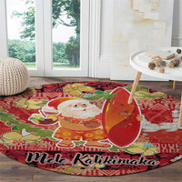 Hawaii Santa Mele Kalikimaka Round Carpet Tropical Puakenikeni Lei with Polynesian Tribal Pattern - Polynesian Pride