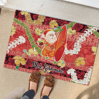 Hawaii Santa Mele Kalikimaka Rubber Doormat Tropical Puakenikeni Lei with Polynesian Tribal Pattern - Polynesian Pride