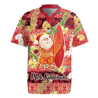 Hawaii Santa Mele Kalikimaka Rugby Jersey Tropical Puakenikeni Lei with Polynesian Tribal Pattern - Polynesian Pride