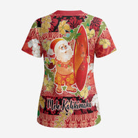 Hawaii Santa Mele Kalikimaka Scrub Top Tropical Puakenikeni Lei with Polynesian Tribal Pattern - Polynesian Pride