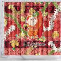 Hawaii Santa Mele Kalikimaka Shower Curtain Tropical Puakenikeni Lei with Polynesian Tribal Pattern - Polynesian Pride