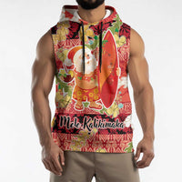 Hawaii Santa Mele Kalikimaka Sleeveless Hoodie Tropical Puakenikeni Lei with Polynesian Tribal Pattern - Polynesian Pride