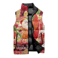 Hawaii Santa Mele Kalikimaka Sleeveless Puffer Jacket Tropical Puakenikeni Lei with Polynesian Tribal Pattern - Polynesian Pride
