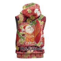 Hawaii Santa Mele Kalikimaka Sleeveless Zip Hoodie Tropical Puakenikeni Lei with Polynesian Tribal Pattern - Polynesian Pride