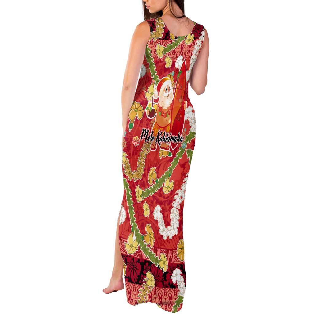 Hawaii Santa Mele Kalikimaka Tank Maxi Dress Tropical Puakenikeni Lei with Polynesian Tribal Pattern - Polynesian Pride