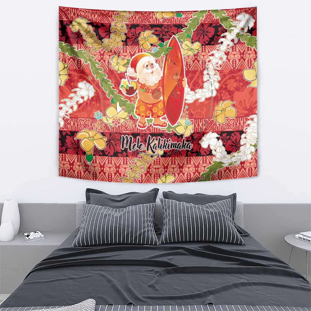 Hawaii Santa Mele Kalikimaka Tapestry Tropical Puakenikeni Lei with Polynesian Tribal Pattern - Polynesian Pride