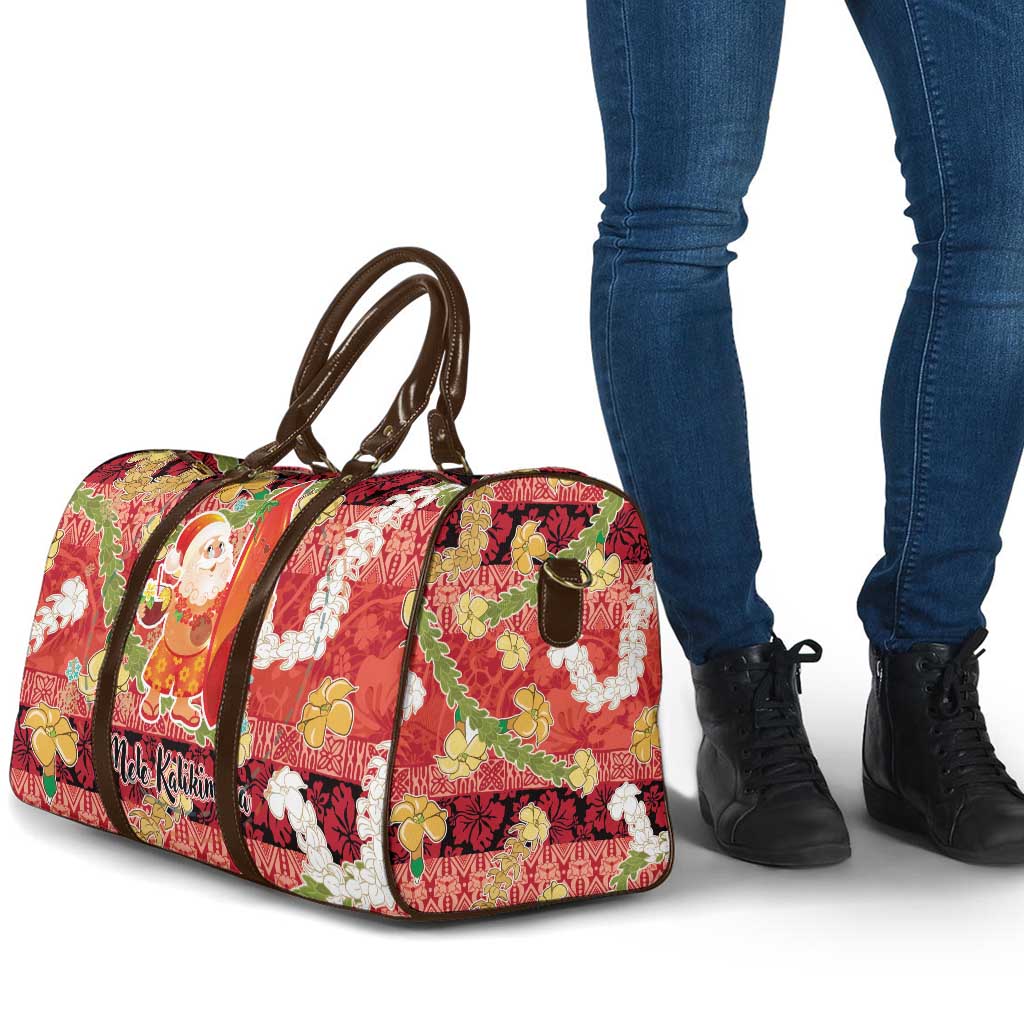 Hawaii Santa Mele Kalikimaka Travel Bag Tropical Puakenikeni Lei with Polynesian Tribal Pattern - Polynesian Pride