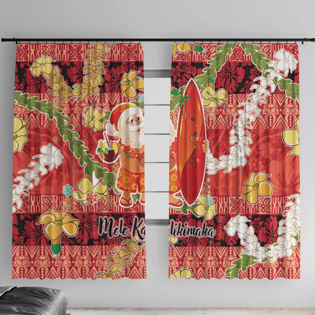 Hawaii Santa Mele Kalikimaka Window Curtain Tropical Puakenikeni Lei with Polynesian Tribal Pattern - Polynesian Pride