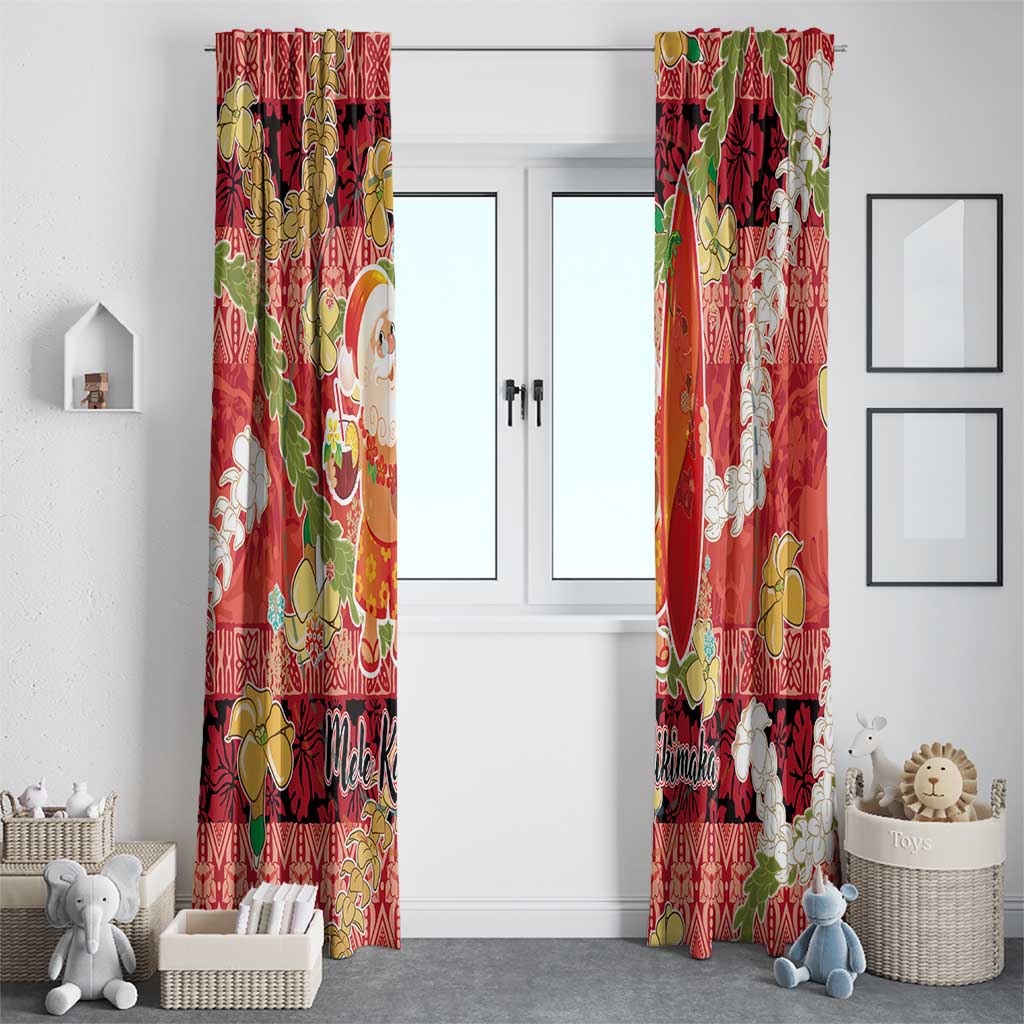 Hawaii Santa Mele Kalikimaka Window Curtain Tropical Puakenikeni Lei with Polynesian Tribal Pattern - Polynesian Pride