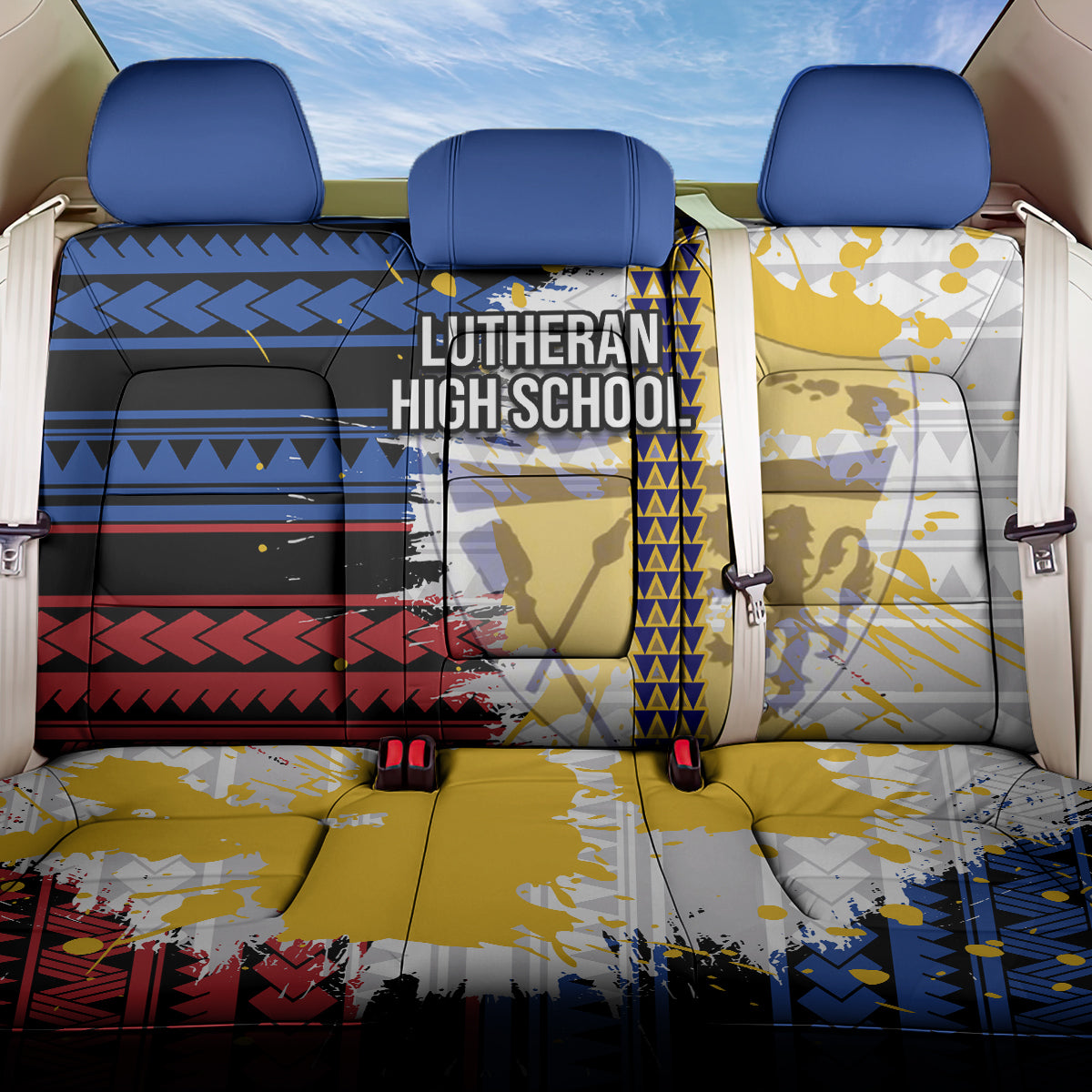 Hawaii Lutheran High School Back Car Seat Cover Kakau Pattern Splash Style LT03