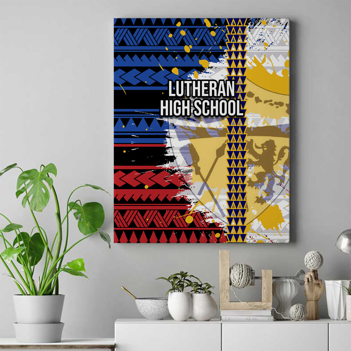 Hawaii Lutheran High School Canvas Wall Art Kakau Pattern Splash Style LT03 Red - Polynesian Pride