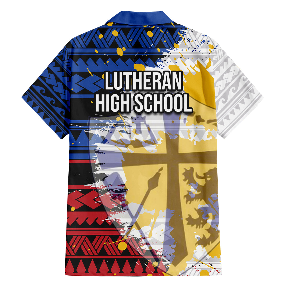 Hawaii Lutheran High School Family Matching Off Shoulder Long Sleeve Dress and Hawaiian Shirt Kakau Pattern Splash Style LT03 - Polynesian Pride