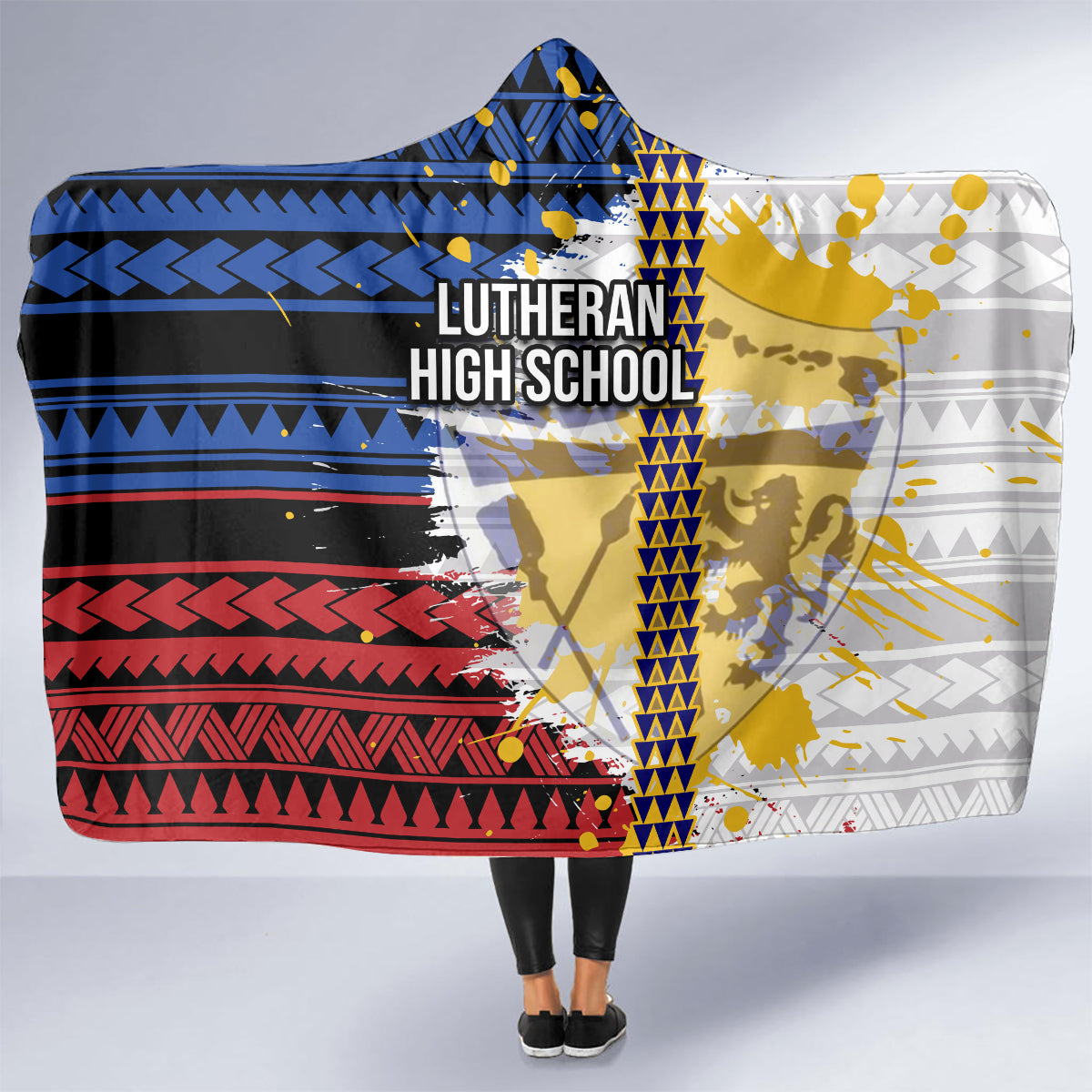 Hawaii Lutheran High School Hooded Blanket Kakau Pattern Splash Style LT03 - Polynesian Pride