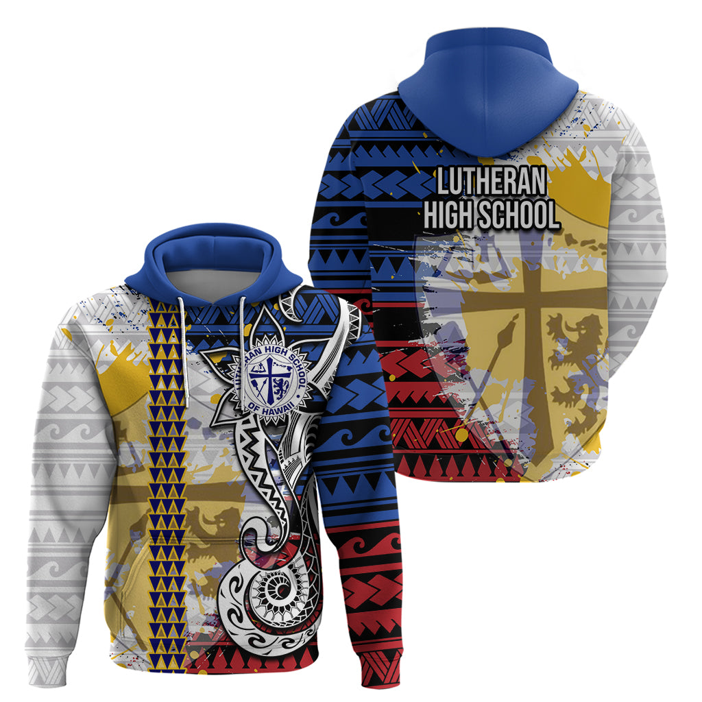 Hawaii Lutheran High School Hoodie Kakau Pattern Splash Style LT03 - Polynesian Pride