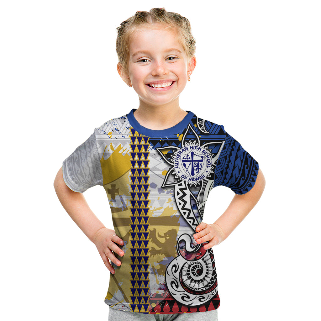 Hawaii Lutheran High School Kid T Shirt Kakau Pattern Splash Style LT03 Red - Polynesian Pride