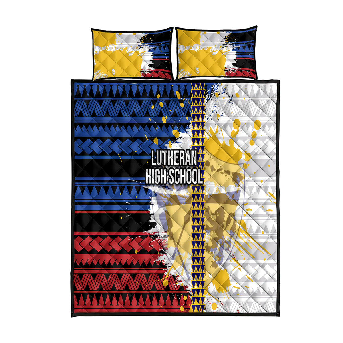 Hawaii Lutheran High School Quilt Bed Set Kakau Pattern Splash Style LT03 Red - Polynesian Pride