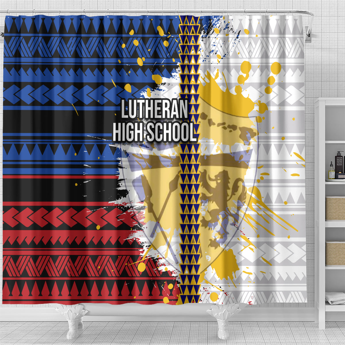 Hawaii Lutheran High School Shower Curtain Kakau Pattern Splash Style LT03 - Polynesian Pride