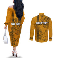 Nanakuli High and Intermediate School Couples Matching Off The Shoulder Long Sleeve Dress and Long Sleeve Button Shirt Tribal Kakau Pattern LT03 - Polynesian Pride