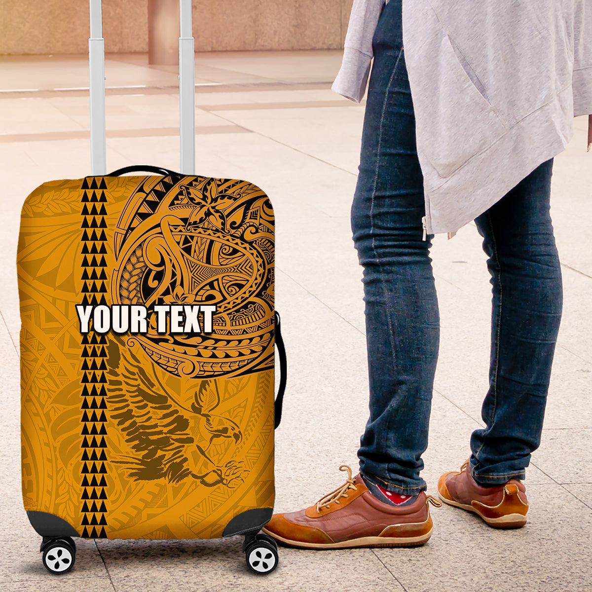 Nanakuli High and Intermediate School Luggage Cover Tribal Kakau Pattern LT03 Yellow - Polynesian Pride