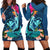 Hawaii Hoodie Dress Whale Mix Hibiscus and Kanaka Maoli Blue Version LT03 - Polynesian Pride