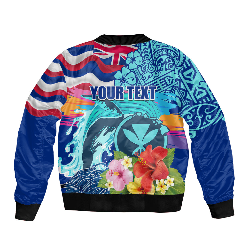 Hawaii Race For Whales Bomber Jacket Flag and Polynesian Hibiscus LT03 - Polynesian Pride