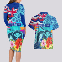 Hawaii Race For Whales Couples Matching Long Sleeve Bodycon Dress and Hawaiian Shirt Flag and Polynesian Hibiscus LT03 - Polynesian Pride