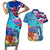 Hawaii Race For Whales Couples Matching Short Sleeve Bodycon Dress and Hawaiian Shirt Flag and Polynesian Hibiscus LT03 Blue - Polynesian Pride