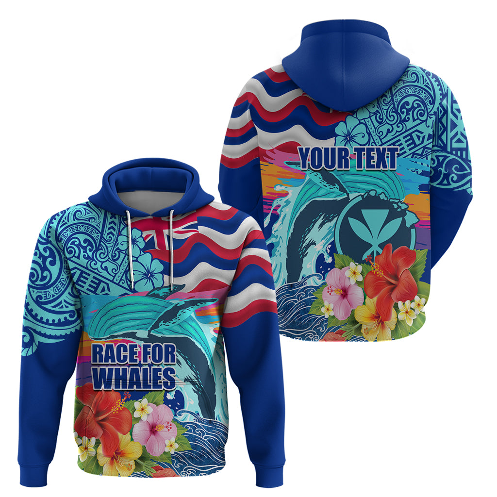 Hawaii Race For Whales Hoodie Flag and Polynesian Hibiscus LT03 - Polynesian Pride