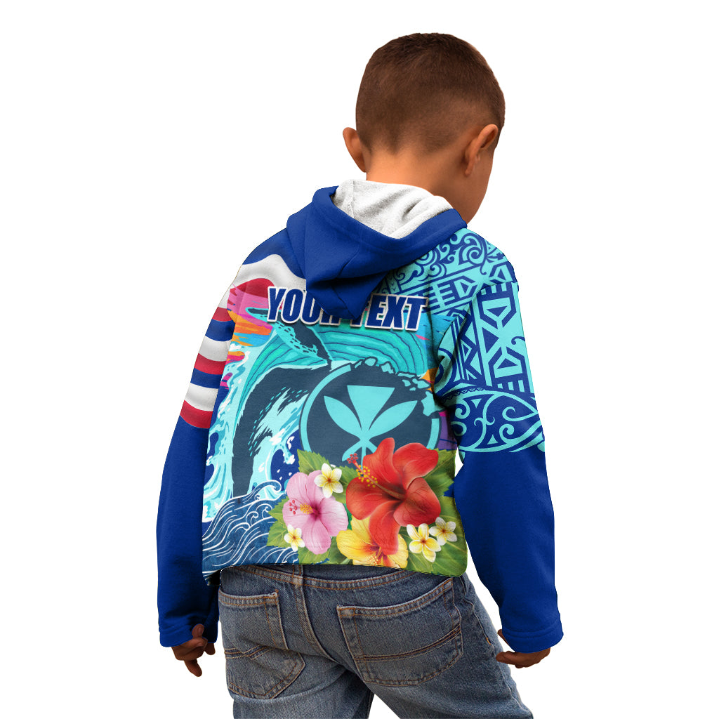 Hawaii Race For Whales Kid Hoodie Flag and Polynesian Hibiscus LT03 - Polynesian Pride