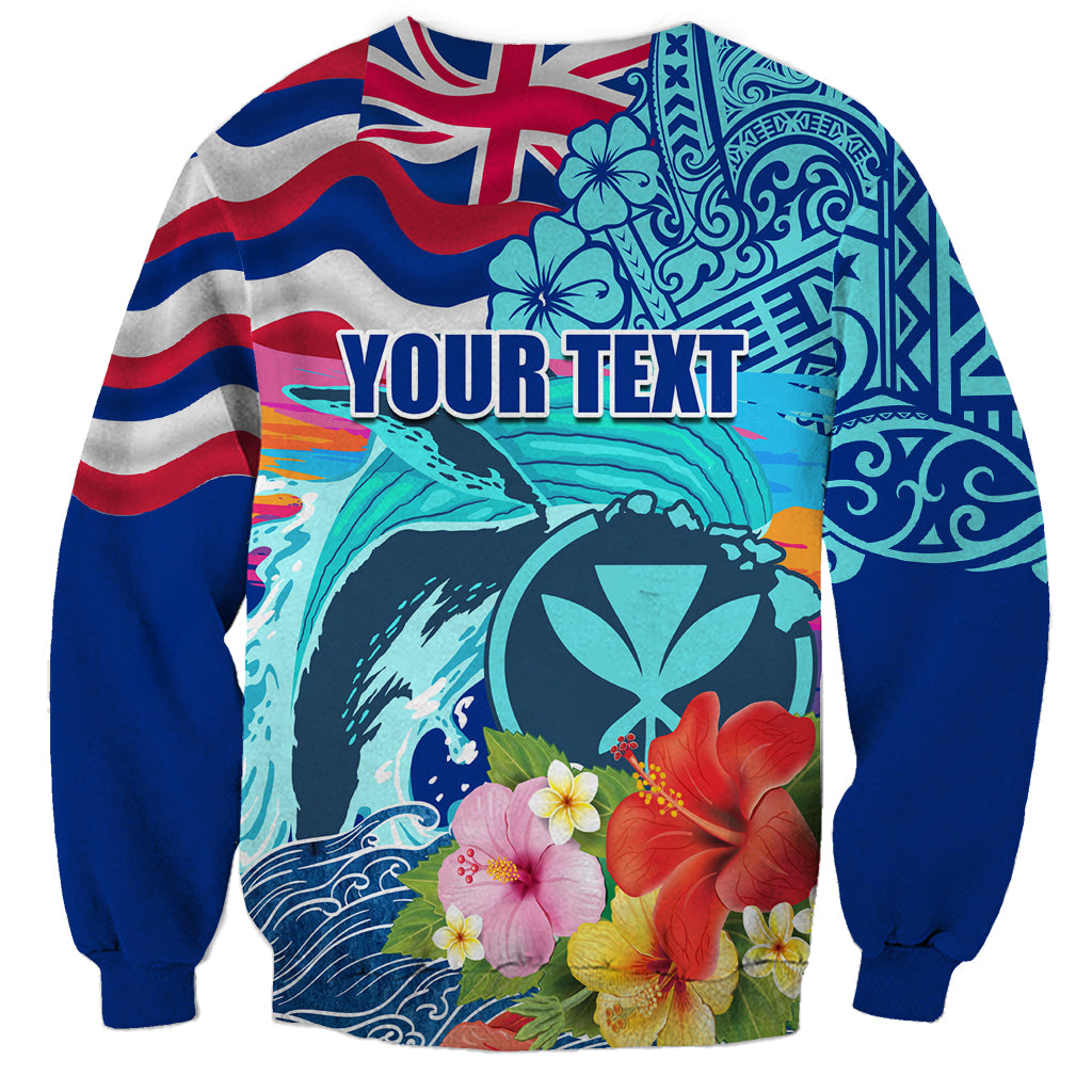 Hawaii Race For Whales Sweatshirt Flag and Polynesian Hibiscus LT03 - Polynesian Pride