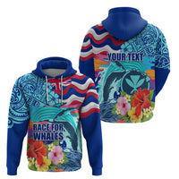 Hawaii Race For Whales Zip Hoodie Flag and Polynesian Hibiscus LT03 - Polynesian Pride