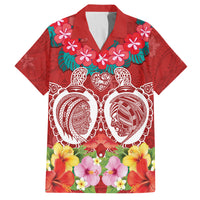 Polynesian Valentine Day Family Matching Off Shoulder Maxi Dress and Hawaiian Shirt Love Couple Turtle Maori Hibiscus Red Style LT03 Dad's Shirt - Short Sleeve Red - Polynesian Pride