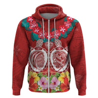 Polynesian Valentine Day Hoodie Love Couple Turtle Maori Hibiscus Red Style LT03 Zip Hoodie Red - Polynesian Pride