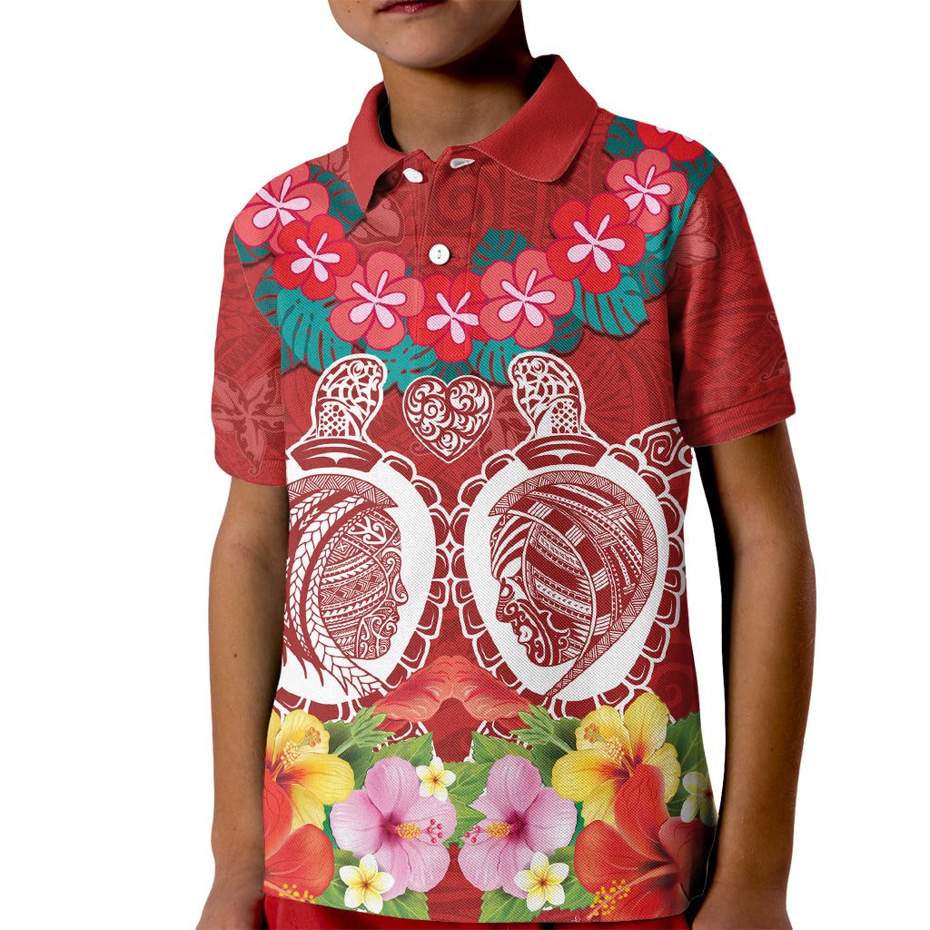 Polynesian Valentine Day Kid Polo Shirt Love Couple Turtle Maori Hibiscus Red Style LT03 Kid Red - Polynesian Pride