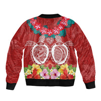 Polynesian Valentine Day Sleeve Zip Bomber Jacket Love Couple Turtle Maori Hibiscus Red Style LT03 - Polynesian Pride