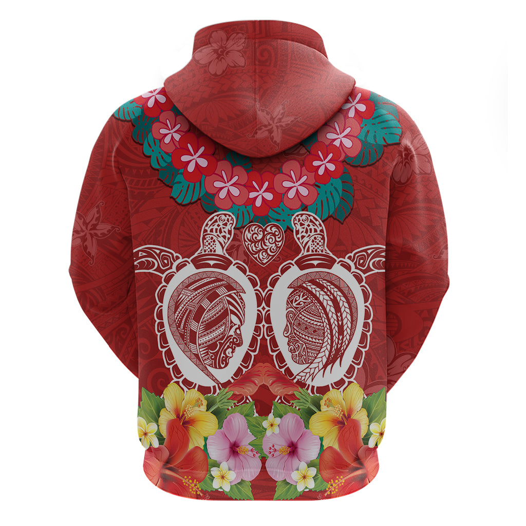 Polynesian Valentine Day Zip Hoodie Love Couple Turtle Maori Hibiscus Red Style LT03 - Polynesian Pride