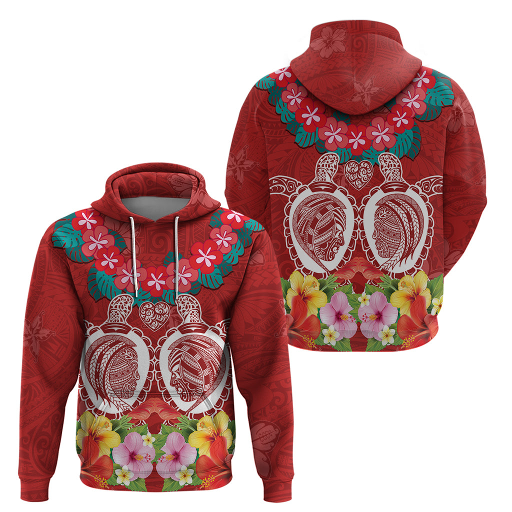 Polynesian Valentine Day Zip Hoodie Love Couple Turtle Maori Hibiscus Red Style LT03 - Polynesian Pride