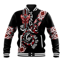 Aotearoa Toitu Te Tiriti-Honour the Treaty Baseball Jacket Maori Taniwha Haka with Taniko and Tukutuku