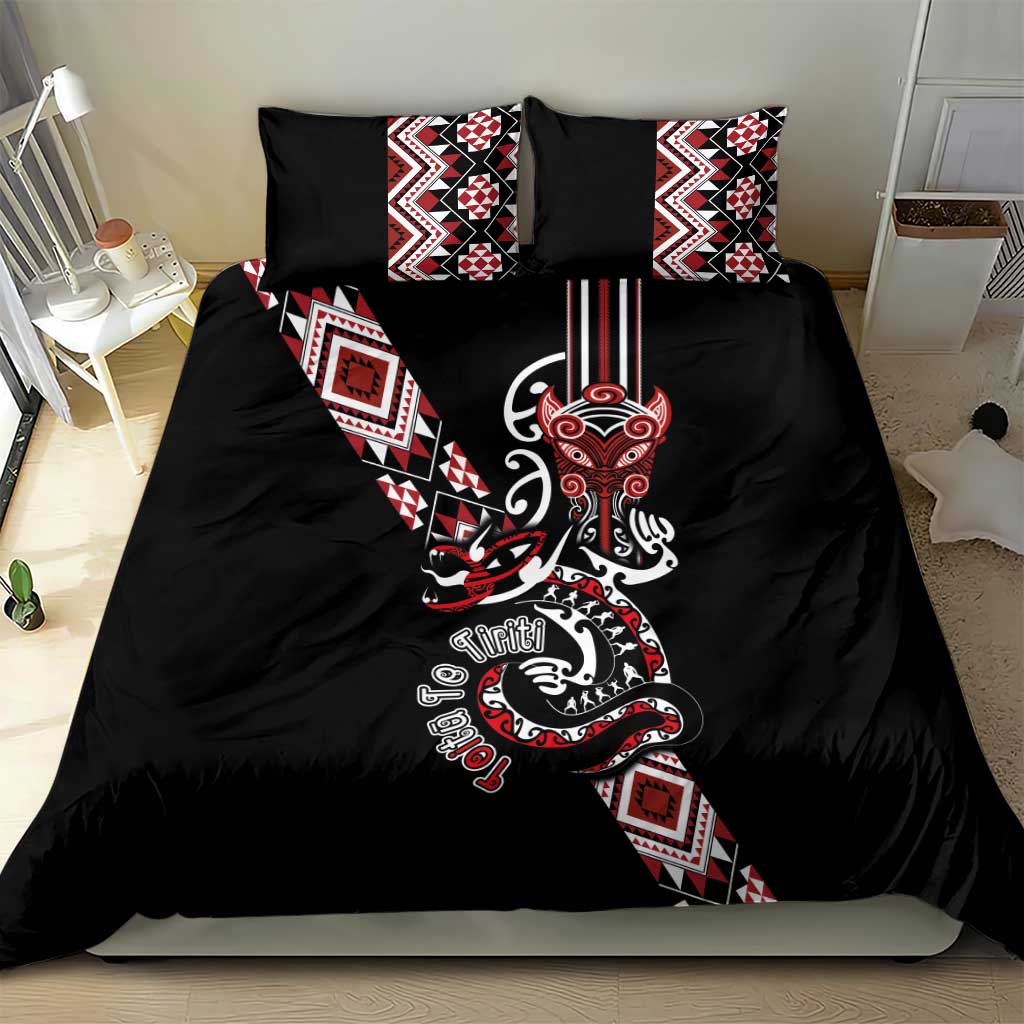 Aotearoa Toitu Te Tiriti-Honour the Treaty Bedding Set Maori Taniwha Haka with Taniko and Tukutuku