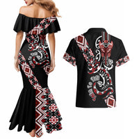 Aotearoa Toitu Te Tiriti-Honour the Treaty Couples Matching Mermaid Dress and Hawaiian Shirt Maori Taniwha Haka with Taniko and Tukutuku LT03 - Polynesian Pride