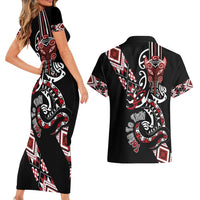 Aotearoa Toitu Te Tiriti-Honour the Treaty Couples Matching Short Sleeve Bodycon Dress and Hawaiian Shirt Maori Taniwha Haka with Taniko and Tukutuku LT03 - Polynesian Pride