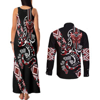 Aotearoa Toitu Te Tiriti-Honour the Treaty Couples Matching Tank Maxi Dress and Long Sleeve Button Shirt Maori Taniwha Haka with Taniko and Tukutuku LT03 - Polynesian Pride