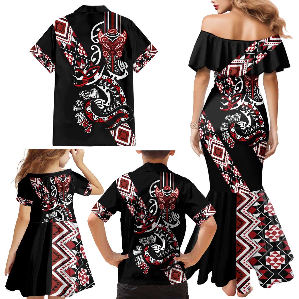 Aotearoa Toitu Te Tiriti-Honour the Treaty Family Matching Mermaid Dress and Hawaiian Shirt Maori Taniwha Haka with Taniko and Tukutuku LT03 - Polynesian Pride