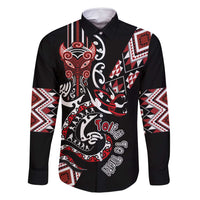 Aotearoa Toitu Te Tiriti-Honour the Treaty Family Matching Mermaid Dress and Hawaiian Shirt Maori Taniwha Haka with Taniko and Tukutuku LT03 Dad's Shirt - Long Sleeve Black - Polynesian Pride