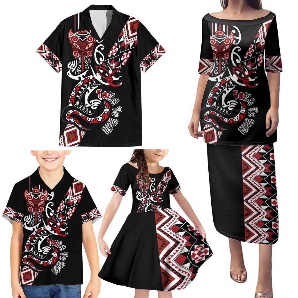 Aotearoa Toitu Te Tiriti-Honour the Treaty Family Matching Puletasi and Hawaiian Shirt Maori Taniwha Haka with Taniko and Tukutuku LT03 - Polynesian Pride