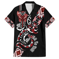 Aotearoa Toitu Te Tiriti-Honour the Treaty Family Matching Puletasi and Hawaiian Shirt Maori Taniwha Haka with Taniko and Tukutuku LT03 Dad's Shirt - Short Sleeve Black - Polynesian Pride